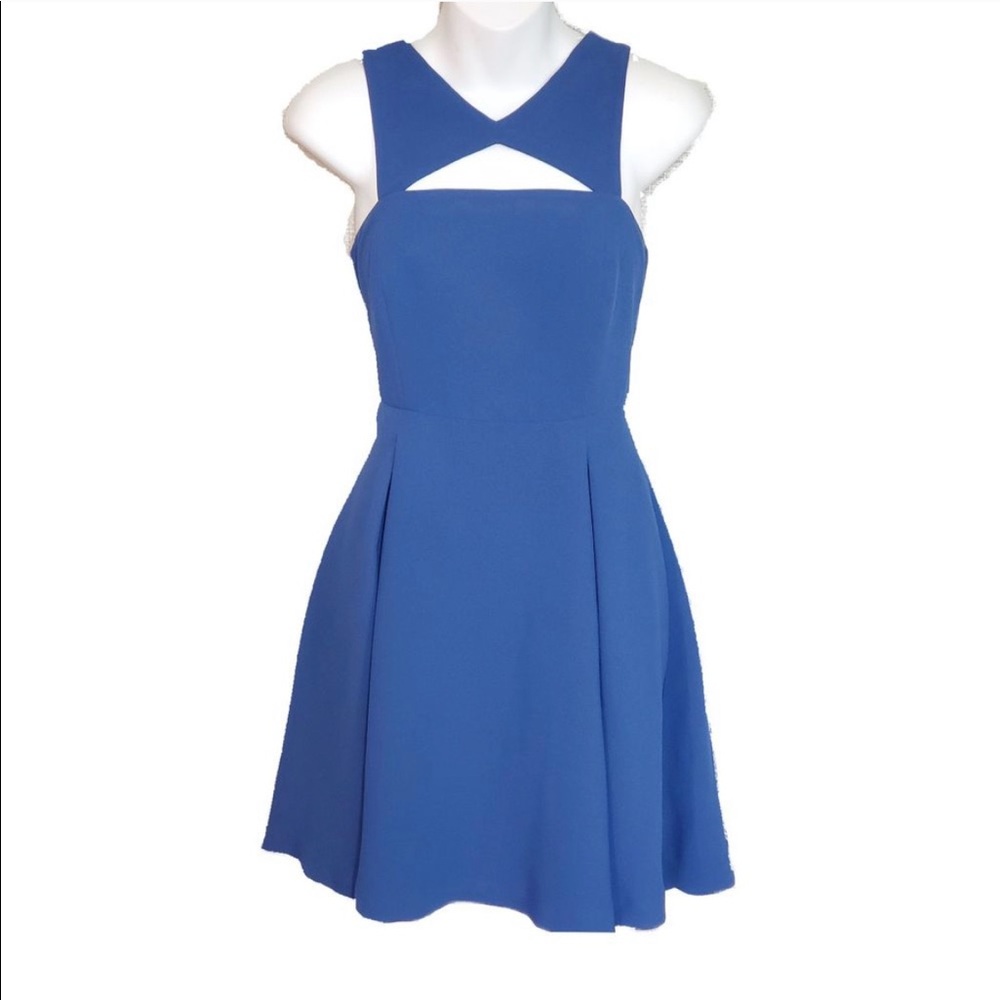 BCBGENERATION blue cocktail dress with cutouts.